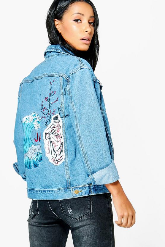 Jodie Oversized Embroidered Back Denim Jacket
